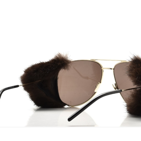 Saint Lauren Gold Mink Fur Classic 11 Shields Sunglasses - Picture 7 of 15